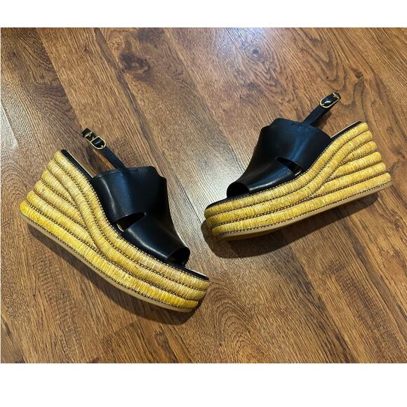 Franco Sarto Women's Tamryn Leather Platform Sandals Black Size 9.5M NWT - Picture 1 of 11